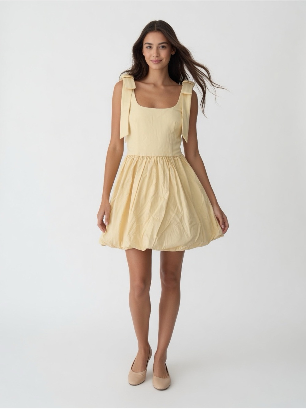 REVOLVE - Camila Coelho Butter Yellow Tie-Shoulder Bubble Hem Mini Dress